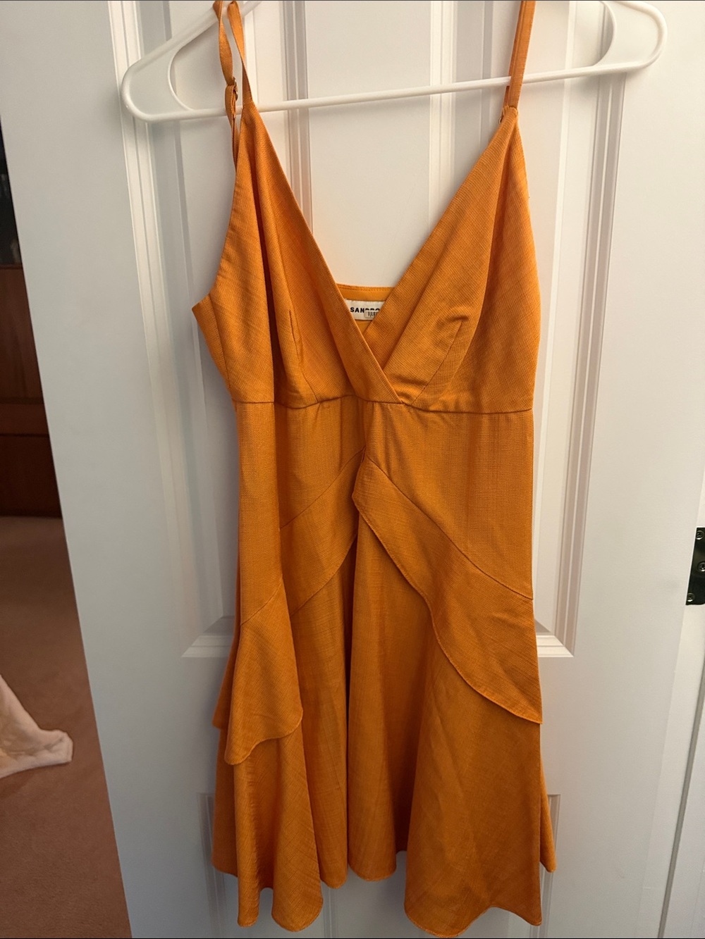 Sandro Mustard Ruffle-Trim Slip Dress